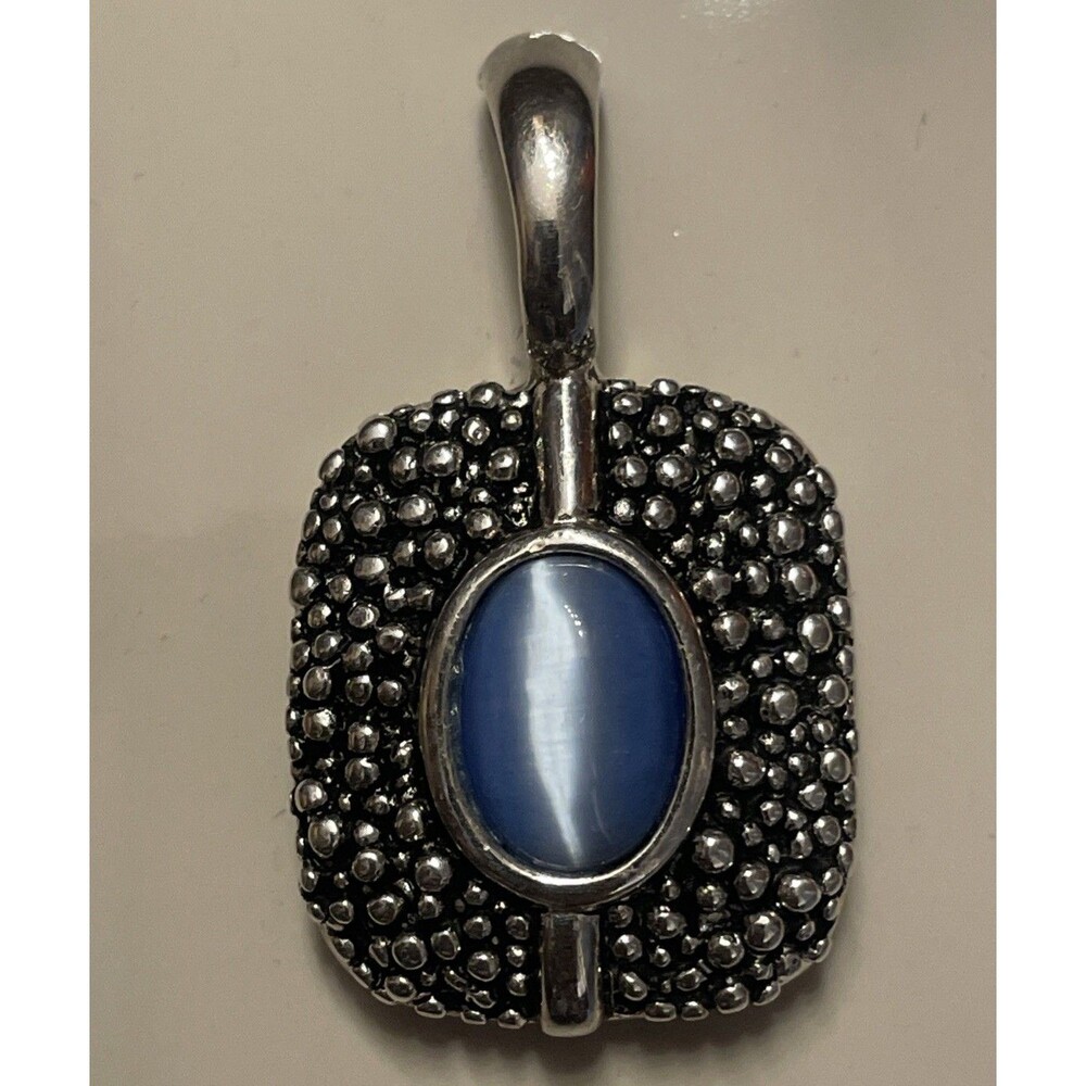 Silver Tone PD Royal Blue Moonglow Glass Oval  Geometric Shape Pendant 5i 19.11
